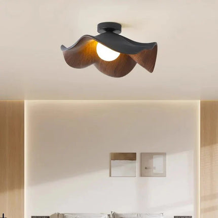 Scandinavian Wooden Ceiling Light with Organic Lotus Design | Warm Ambient Illumination for Modern Spaces