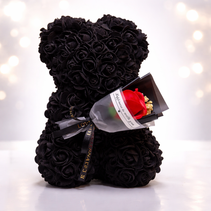 Artificial Rose Bear Table Decor for Valentine's Gift | Durable Floral Display for Romantic Home Accents