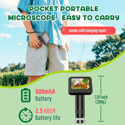 Digital Microscope with HD Screen and 50x-1000x Magnification | Portable Science Learning Tool for Kids