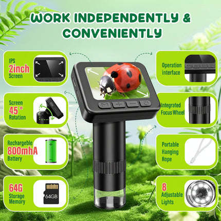 Digital Microscope with HD Screen and 50x-1000x Magnification | Portable Science Learning Tool for Kids