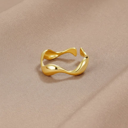 Minimalist Adjustable Gold Ring in Ocean-Inspired Design | Elegant 18k Plated Sterling Silver for Everyday Wear