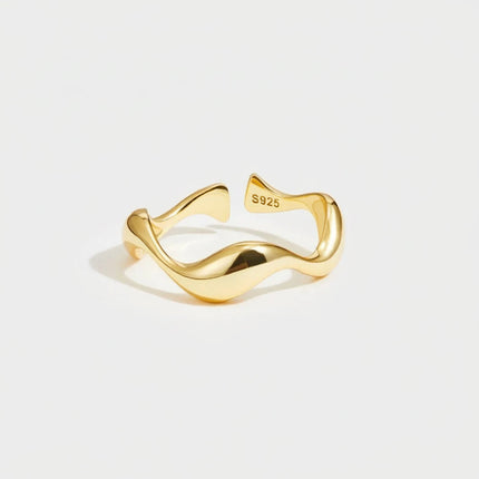 Minimalist Adjustable Gold Ring in Ocean-Inspired Design | Elegant 18k Plated Sterling Silver for Everyday Wear