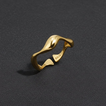 Minimalist Adjustable Gold Ring in Ocean-Inspired Design | Elegant 18k Plated Sterling Silver for Everyday Wear