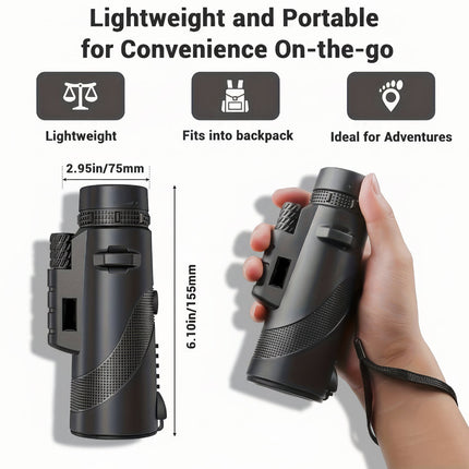 8x42 Monocular Telescope with Phone Adapter for Clear Long-Distance Viewing | Lightweight Design for Bird Watching and Travel