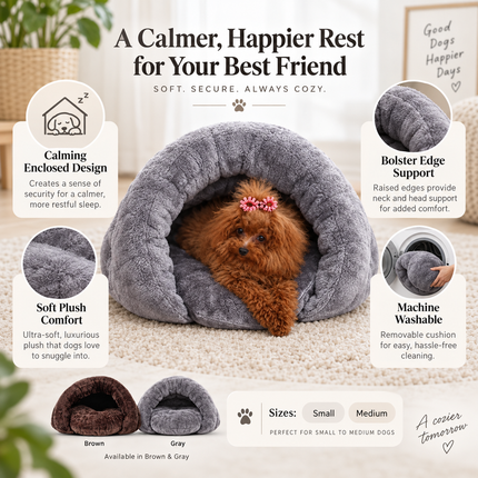 Dog Beds for Small Dogs, Machine Washable Dog Bed, Calming Cave Dog Bed with Bolster, Soft Plush Pet Bed for Crate_05