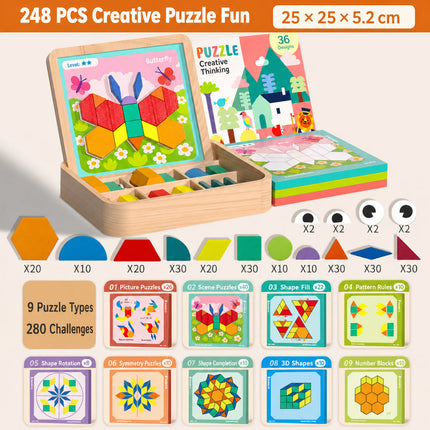 Magnetic Wooden Puzzle Toy Set with 248 Blocks | Educational STEM Learning for Creative Play