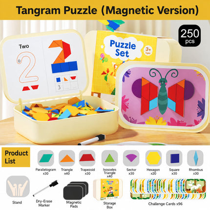 Magnetic Wooden Puzzle Toy Set with 248 Blocks | Educational STEM Learning for Creative Play