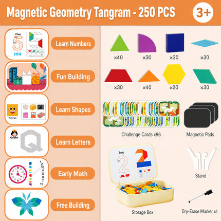 Magnetic Wooden Puzzle Toy Set with 248 Blocks | Educational STEM Learning for Creative Play