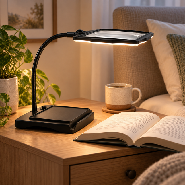LED Desk Lamp with Magnifier, Hands Free Magnifying Lamp for Crafts and Reading, Adjustable Desk Lamp with Gooseneck Arm_01