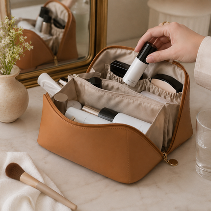 Travel-Friendly Makeup Bag Organizer with Multiple Pockets | Stylish Storage for Cosmetics and Skincare Essentials