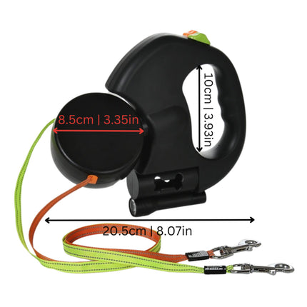Retractable Dual Dog Leash with Tangle-Reducing Design | Control Two Dogs Up to 3 m for Confident Walks