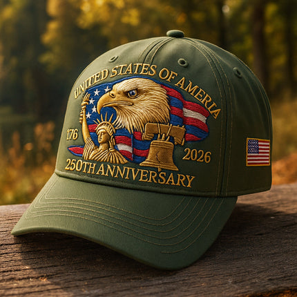 Men's Patriotic Baseball Cap with Eagle Embroidery | Adjustable 250th Anniversary Hat for Outdoor Events