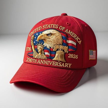 Men's Patriotic Baseball Cap with Eagle Embroidery | Adjustable 250th Anniversary Hat for Outdoor Events