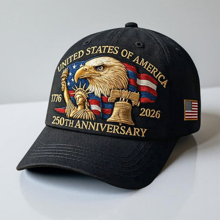 Men's Patriotic Baseball Cap with Eagle Embroidery | Adjustable 250th Anniversary Hat for Outdoor Events