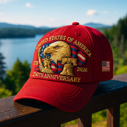 Men's Patriotic Baseball Cap with Eagle Embroidery | Adjustable 250th Anniversary Hat for Outdoor Events
