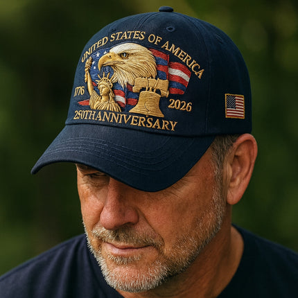 Men's Patriotic Baseball Cap with Eagle Embroidery | Adjustable 250th Anniversary Hat for Outdoor Events
