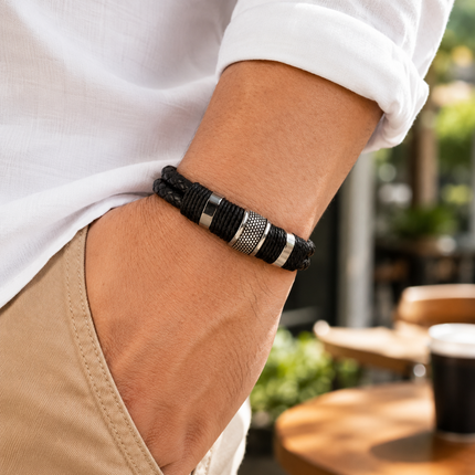 Men's Braided Wristband Bracelet with Magnetic Clasp | Textured Style for Everyday Casual and Smart-Casual Looks