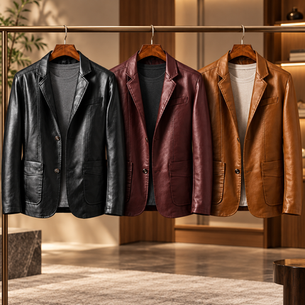 Mens Blazer Jacket, Lamb Leather Blazer for Men with Two Button Closure, Leather Suit Jacket, Modern Cut Leather Jacket_00