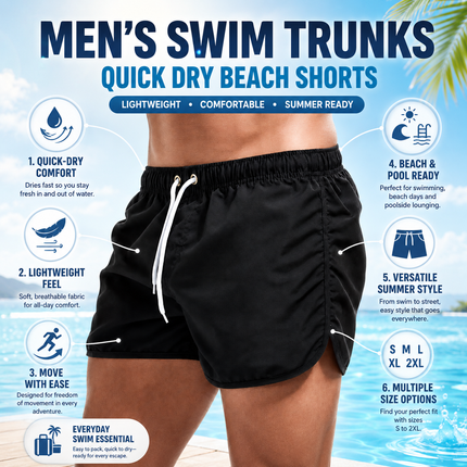 Men's Quick-Dry Swim Trunks with Lightweight Fabric | Comfortable Beach Shorts for All-Day Water Activities