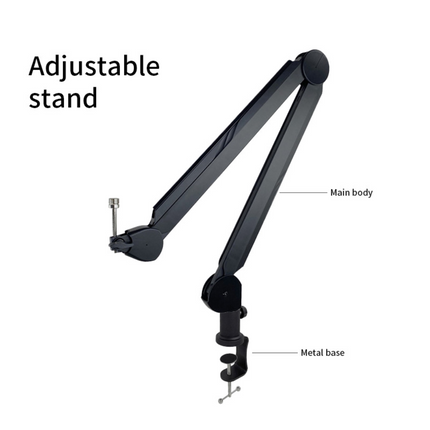 Adjustable Microphone Stand with Boom Arm & Cable Management | Versatile Desk Setup for Recording and Streaming