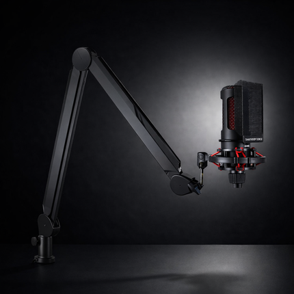 Adjustable Microphone Stand with Boom Arm & Cable Management | Versatile Desk Setup for Recording and Streaming