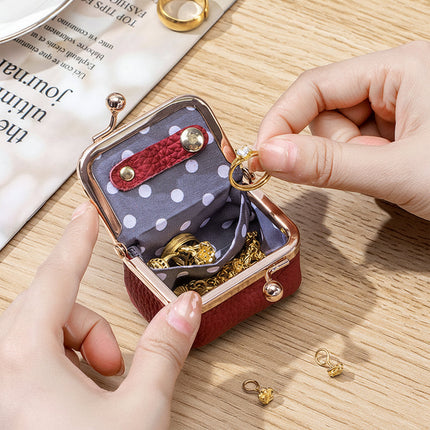 Mini Genuine Leather Jewelry Box with Gold Clasp | Compact Travel Organizer for Rings and Necklaces