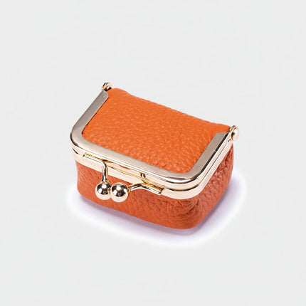 Mini Genuine Leather Jewelry Box with Gold Clasp | Compact Travel Organizer for Rings and Necklaces