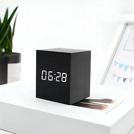 LED Digital Alarm Clock with Adjustable Brightness | Compact Cube Design for Time, Date, and Temperature Display