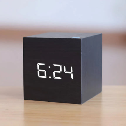 LED Digital Alarm Clock with Adjustable Brightness | Compact Cube Design for Time, Date, and Temperature Display
