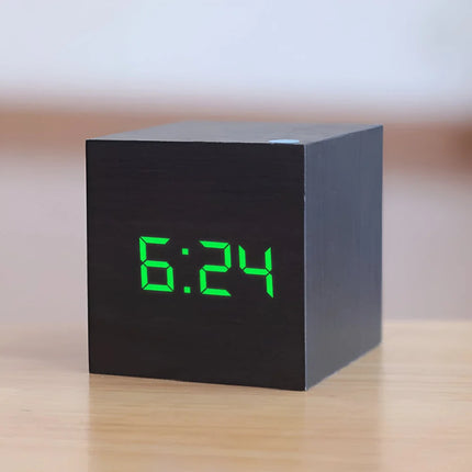 LED Digital Alarm Clock with Adjustable Brightness | Compact Cube Design for Time, Date, and Temperature Display
