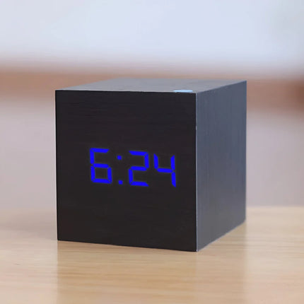 LED Digital Alarm Clock with Adjustable Brightness | Compact Cube Design for Time, Date, and Temperature Display