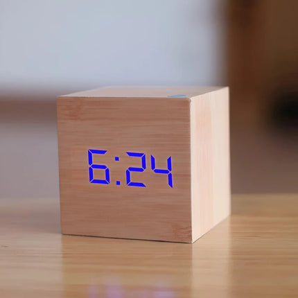 LED Digital Alarm Clock with Adjustable Brightness | Compact Cube Design for Time, Date, and Temperature Display