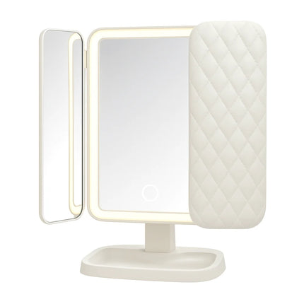 LED Makeup Mirror with Triple Lighting & Adjustable Magnification | Foldable Design for Space-Saving Grooming