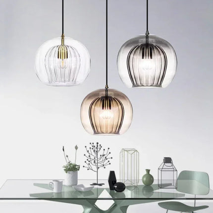 Sculptural Glass Pendant Light with Ribbed Design | Ambient Illumination for Modern Interiors