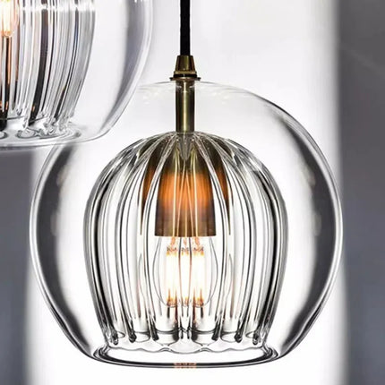 Sculptural Glass Pendant Light with Ribbed Design | Ambient Illumination for Modern Interiors