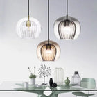 Kitchen Island Pendant Light, Modern Glass Hanging Light with Ribbed Dome Shade, LED Dining Room Lighting Fixture_00