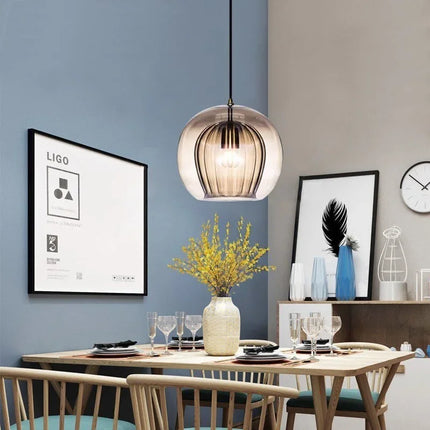 Sculptural Glass Pendant Light with Ribbed Design | Ambient Illumination for Modern Interiors