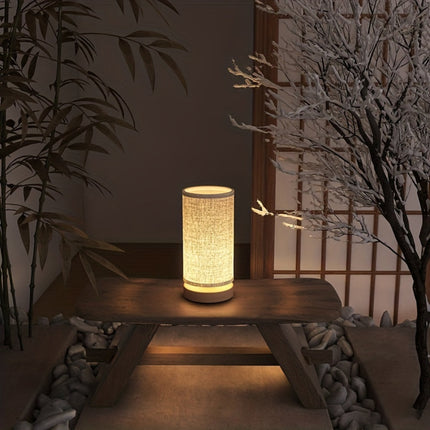 Wooden Table Lamp with Soft Linen Shade | USB-Powered LED Light for Cozy Ambience