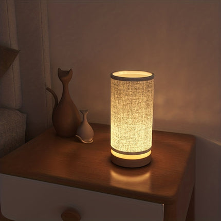 Wooden Table Lamp with Soft Linen Shade | USB-Powered LED Light for Cozy Ambience