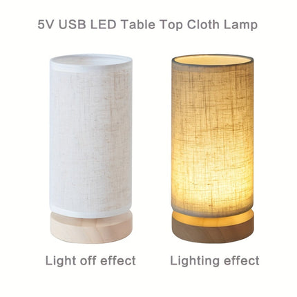 Wooden Table Lamp with Soft Linen Shade | USB-Powered LED Light for Cozy Ambience
