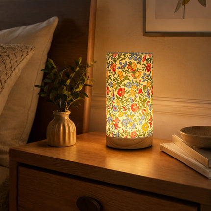 Wooden Table Lamp with Soft Linen Shade | USB-Powered LED Light for Cozy Ambience