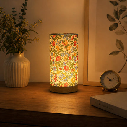Wooden Table Lamp with Soft Linen Shade | USB-Powered LED Light for Cozy Ambience