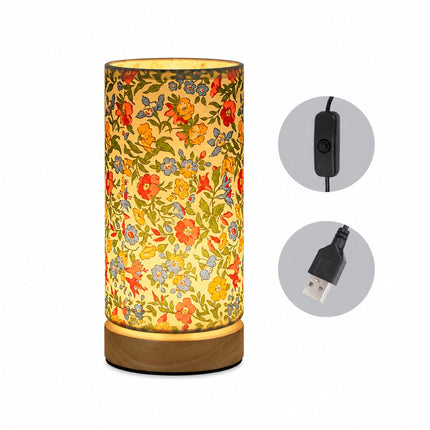 Wooden Table Lamp with Soft Linen Shade | USB-Powered LED Light for Cozy Ambience