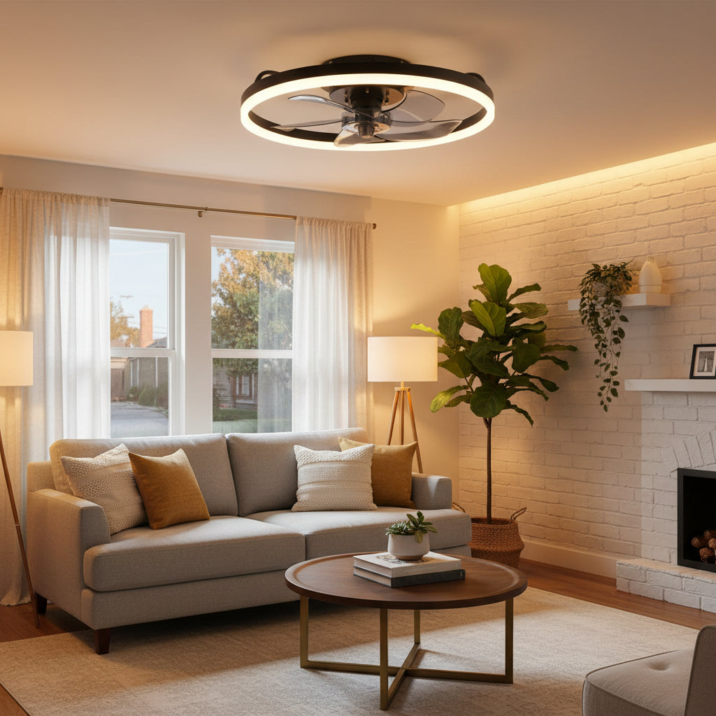 Modern Ceiling Fan Light | LED Flush Mount with Dimmable Lighting | 6-Speed Airflow Control for Comfortable Spaces 0