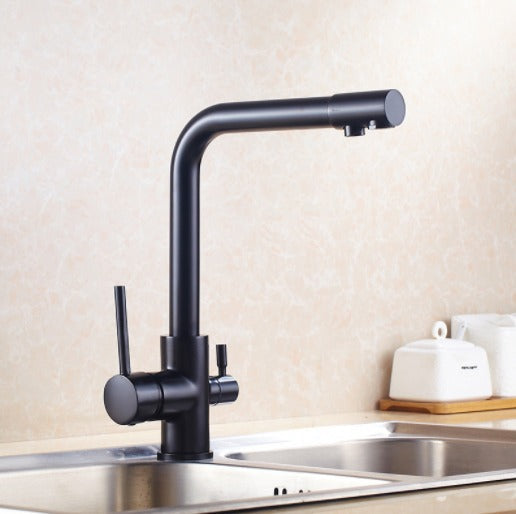 Modern Double Handle Kitchen Faucet with Integrated Water Filter | Stylish Design for Clean Drinking Water 0