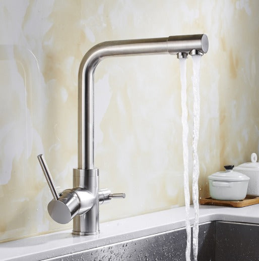 Modern Double Handle Kitchen Faucet with Integrated Water Filter | Stylish Design for Clean Drinking Water 1