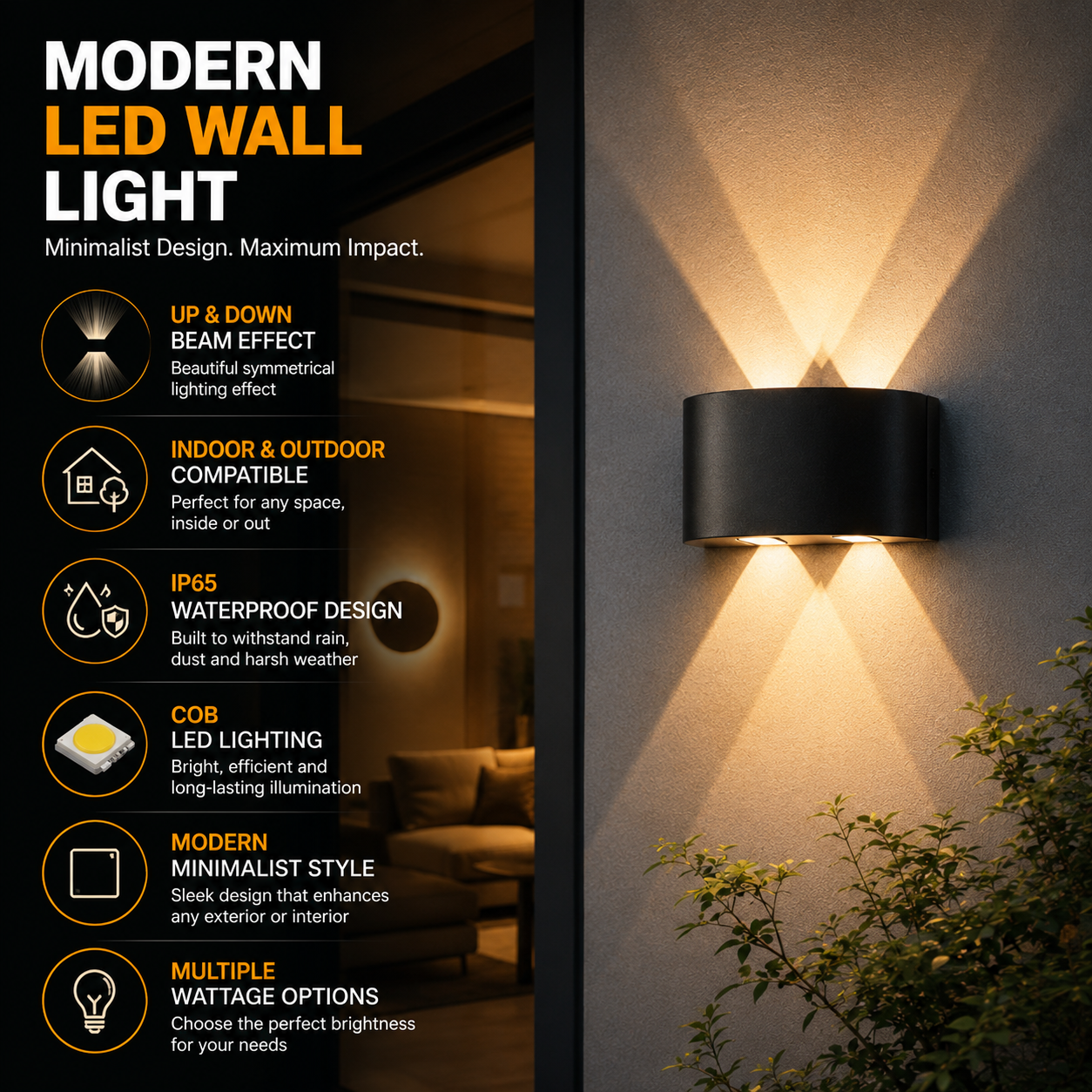 Modern Minimalist Wall Light | LED Sconce with Up-Down Beam Effect | Waterproof Design for Indoor and Outdoor Use 3