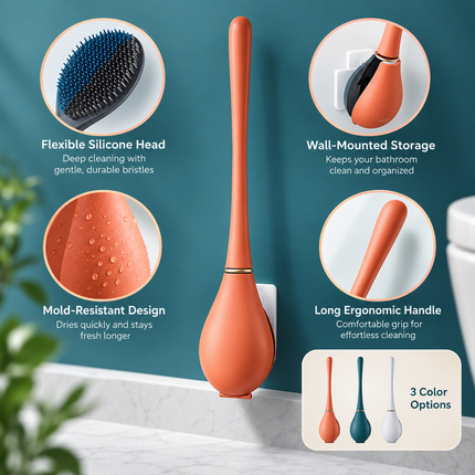Toilet Brush Wall Mounted, Silicone Toilet Brush with Long Handle, Toilet Bowl Brush for Bathroom Cleaning_05