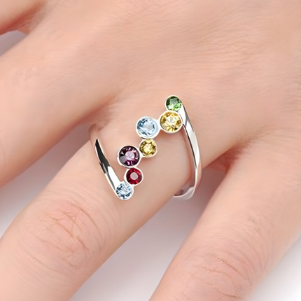 Multicolor Birthstone Ring in Silver with Adjustable Open Design | Colorful Everyday Jewelry for Meaningful Gifting
