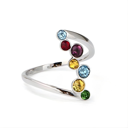 Multicolor Birthstone Ring in Silver with Adjustable Open Design | Colorful Everyday Jewelry for Meaningful Gifting